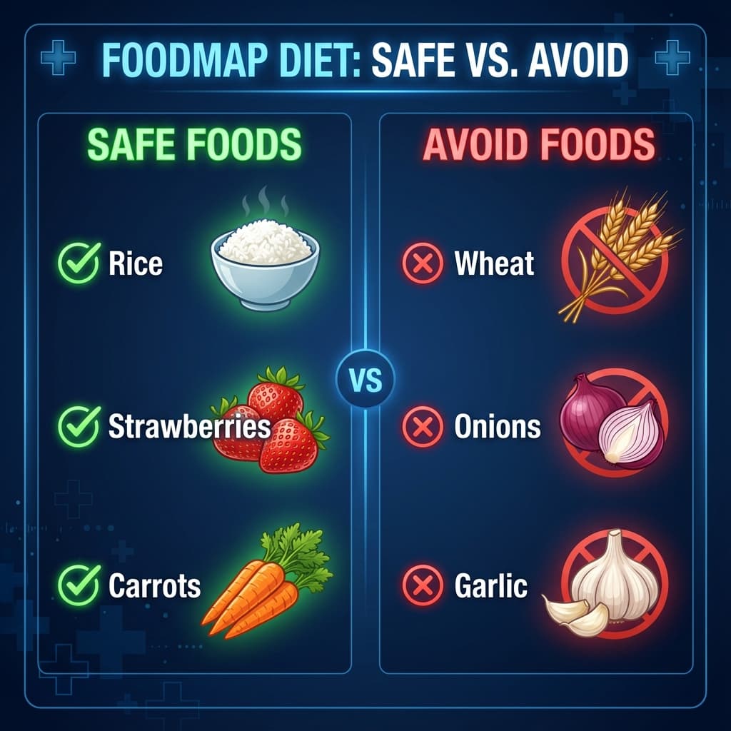 FOODMAP Diet Guide showing high vs low FOODMAP foods