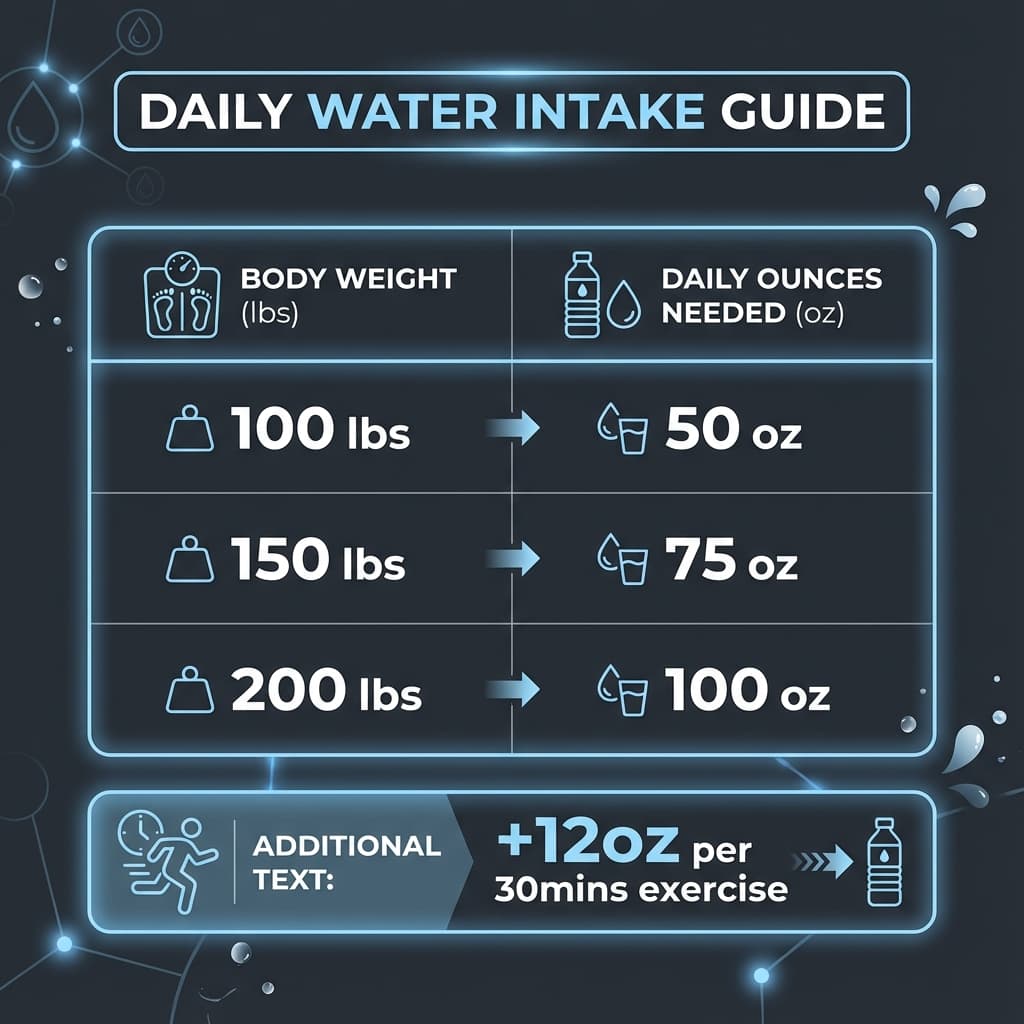 Chart showing daily water intake recommendations by body weight